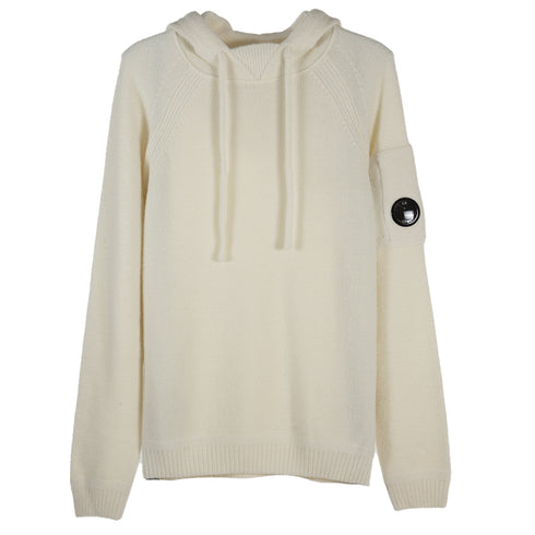 C.P. Company Fleece Knit Hoodie Gauze White 103 13CMKN198A-006170A Degli Uberti